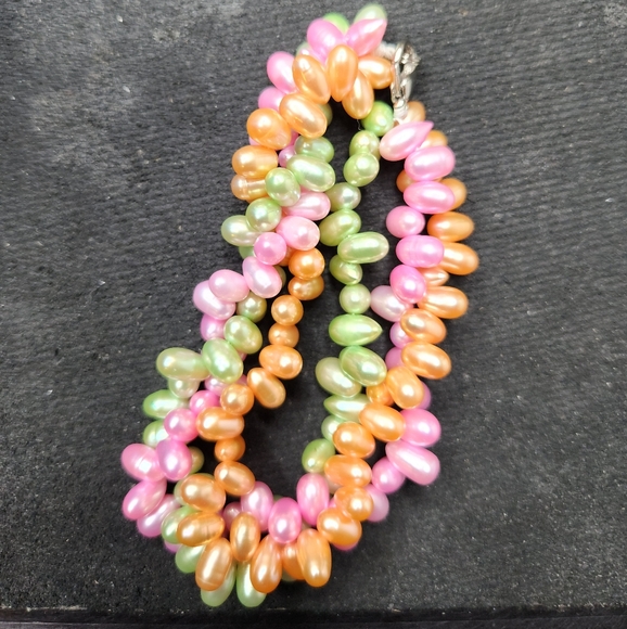 Handmade Martigras 3-Stranded Baroque Freshwater Pearls Bracelet Silver, Size 7" - Picture 7 of 7